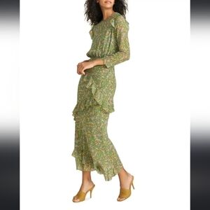 Veronica Beard "Tenise" 100% Silk Paisley Ruffled Midi Dress Size 6